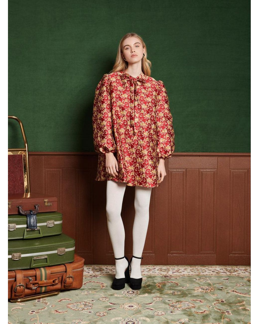 Sister Jane Red Odyssey Jacquard Mini Dress