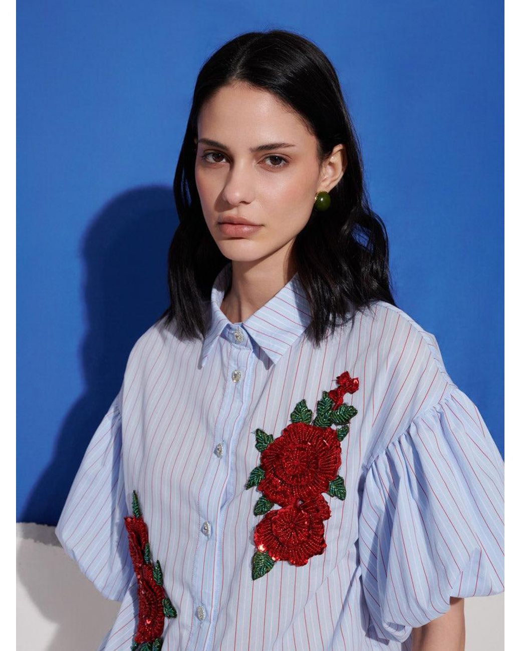 Sister Jane Blue Dream Marble Stripe Embellished Blouse