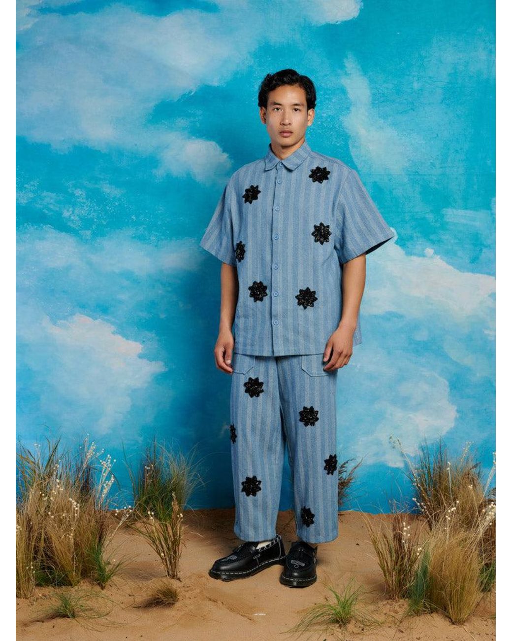 Sister Jane Blue Cameron Stripe Applique Shirt