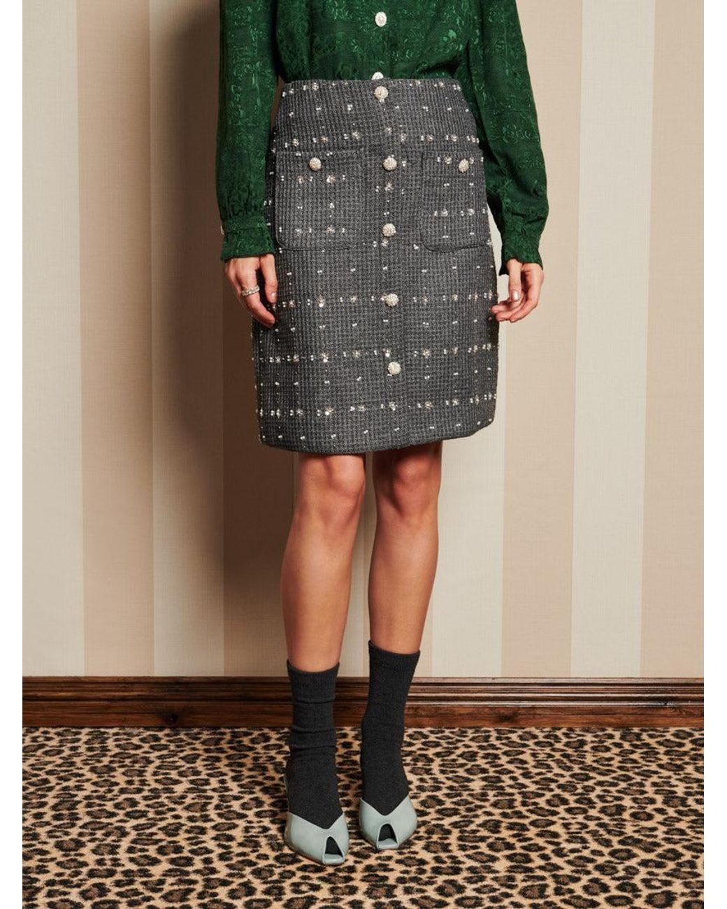 Sister Jane Green Dream Parlour Tweed Midi Skirt