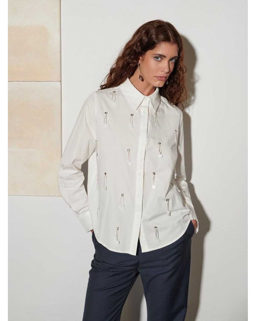 Sister Jane White Ghospell Augusta Embellished Shirt