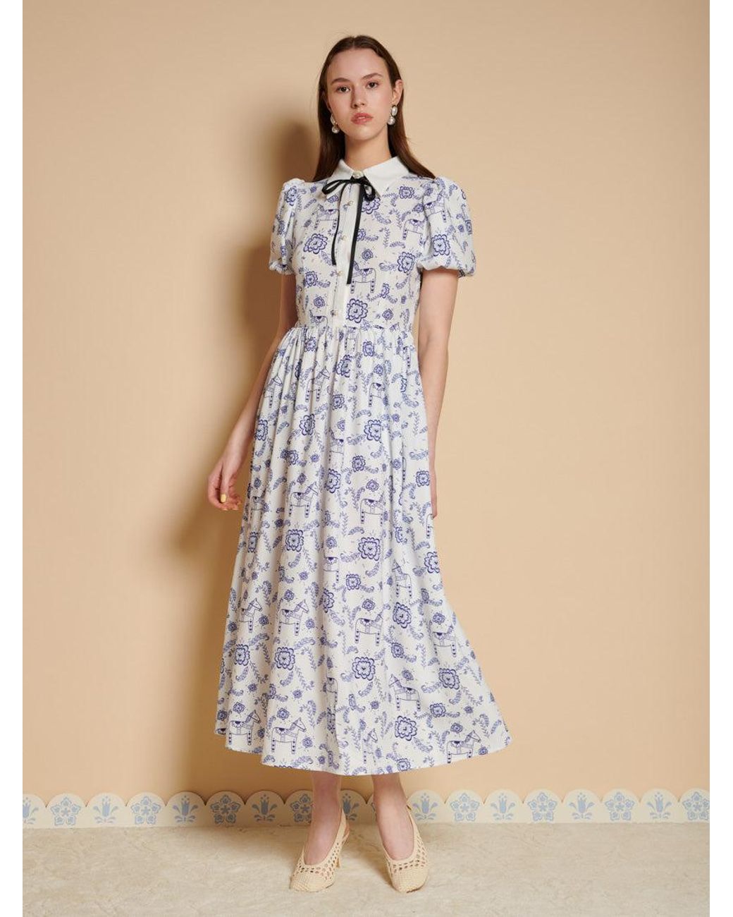Sister Jane Natural Dala Print Midi Dress