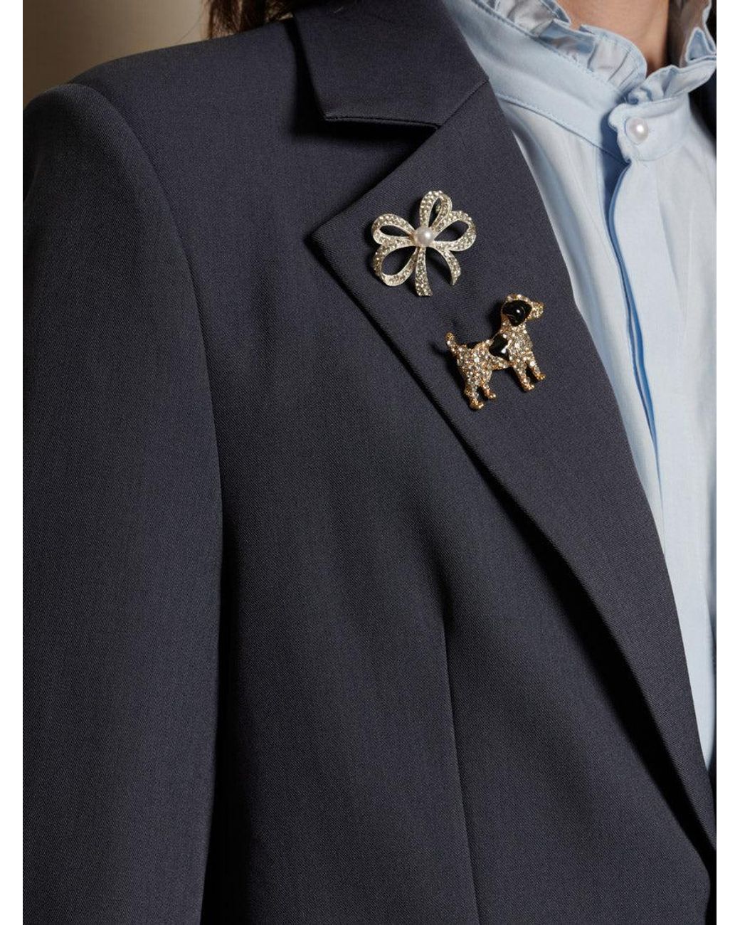 Sister Jane Blue Albert Brooch Single Breasted Blazer