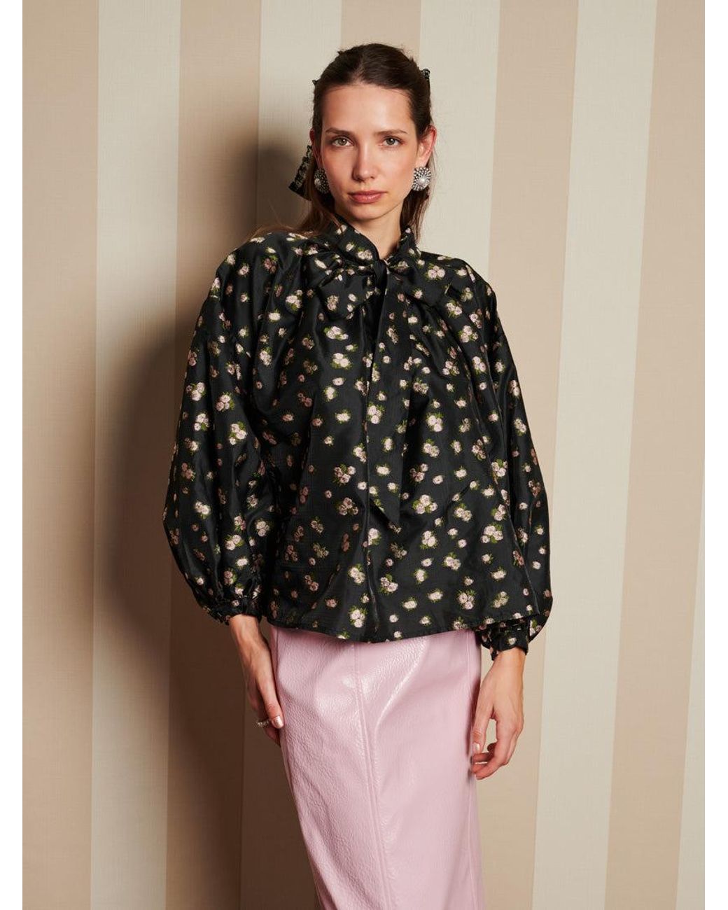 Sister Jane Brown Dream Tea Rose Jacquard Bow Blouse