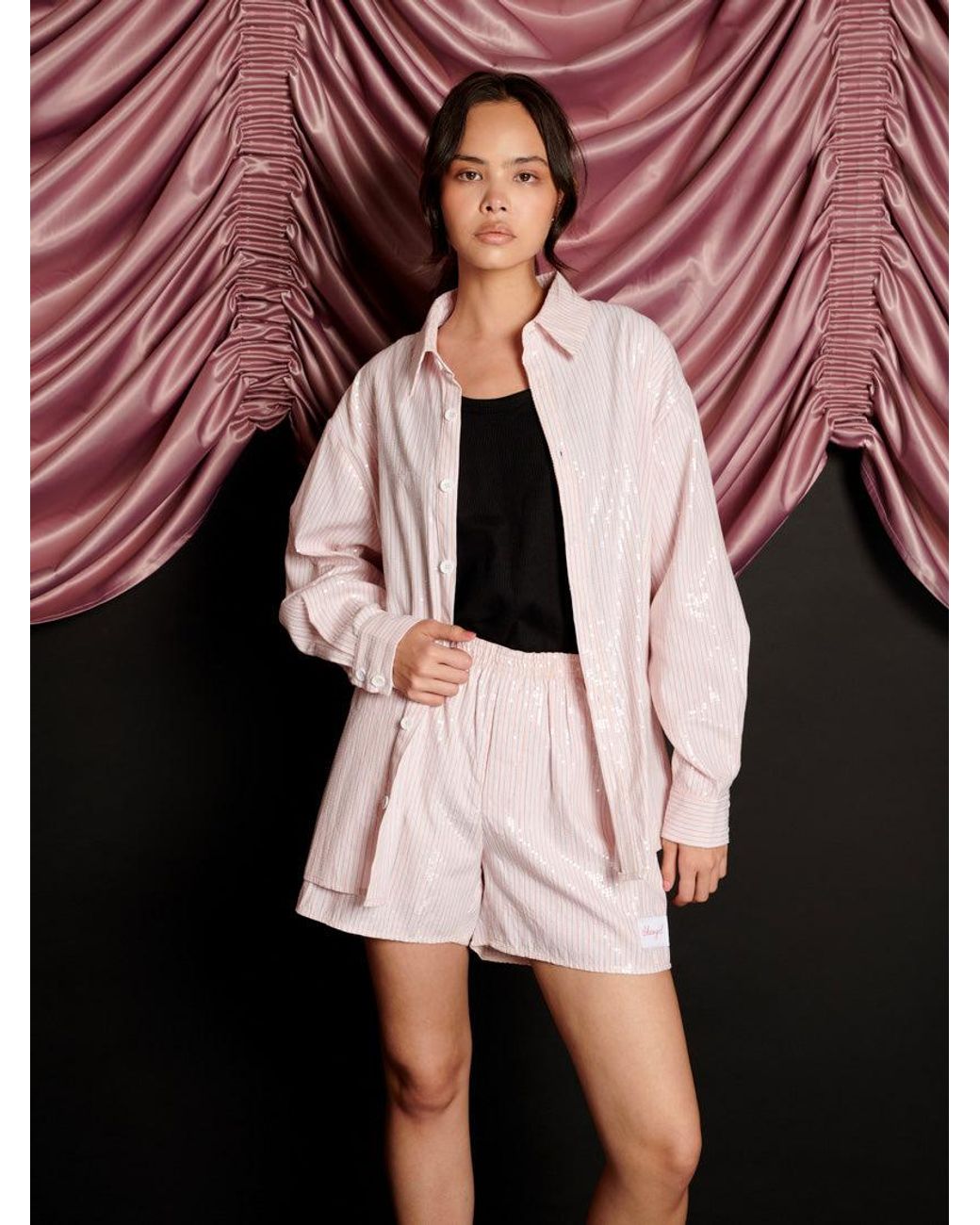 Sister Jane Pink Rowan Sequin Stripe Shirt