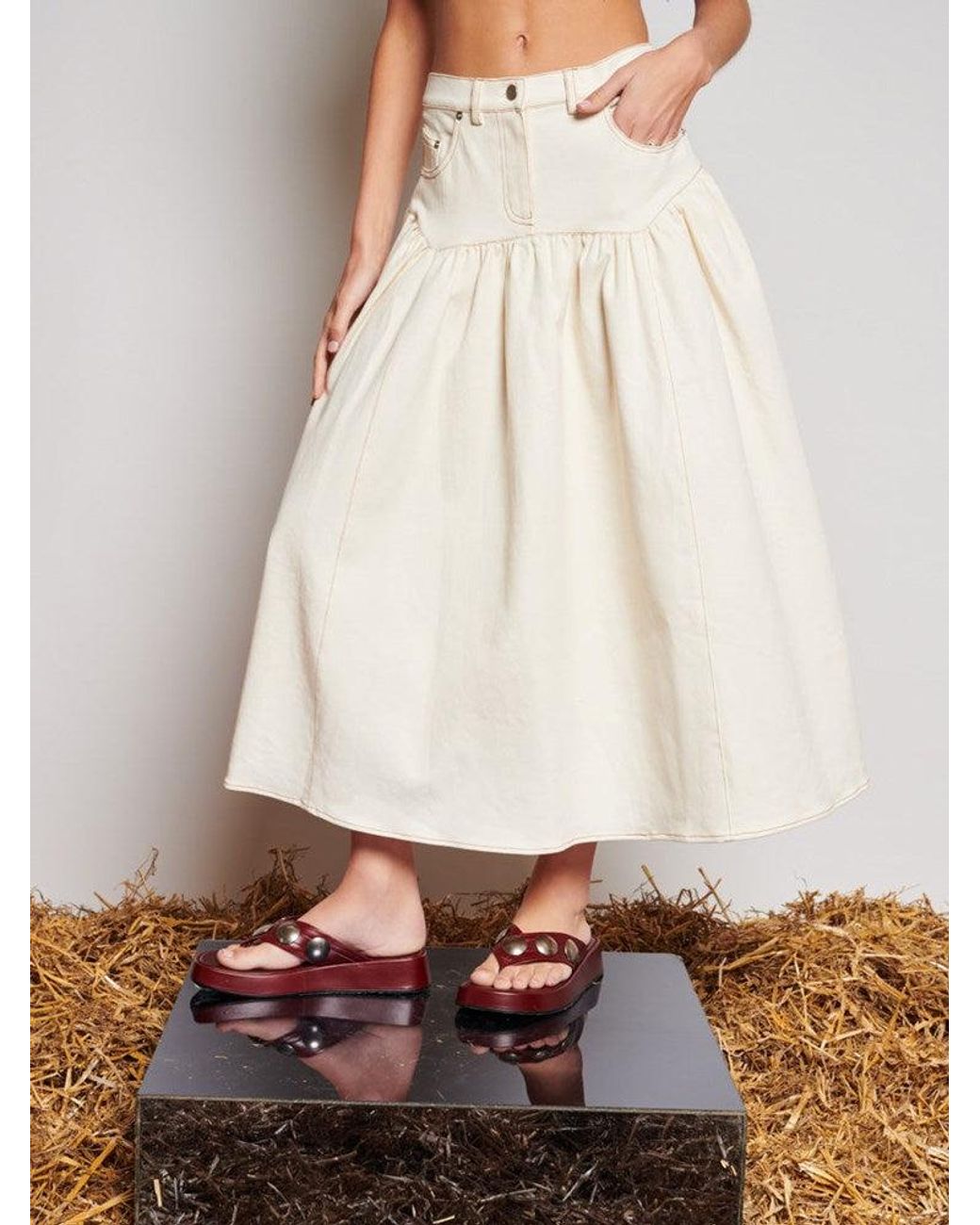 Sister Jane White Ghospell Quincey Drill Midi Skirt