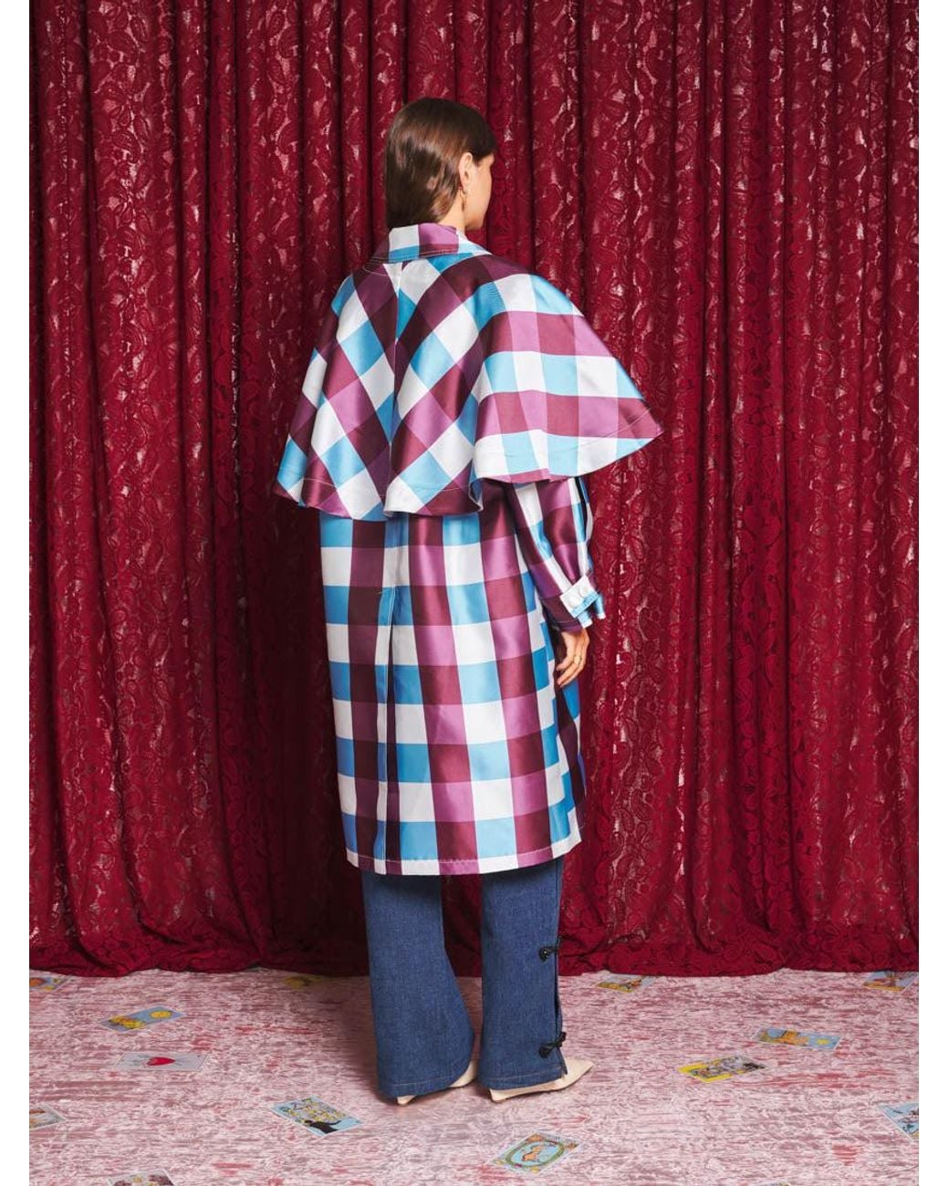Sister Jane Red Carina Check Cape Coat