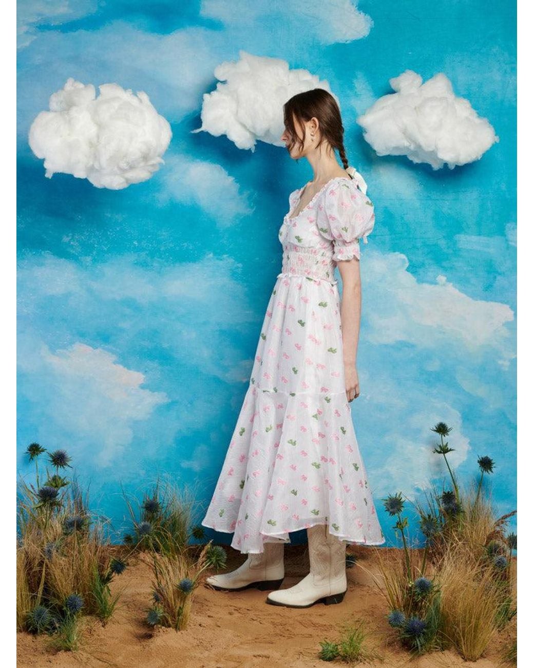 Sister Jane Blue Folk Bow Jacquard Dress