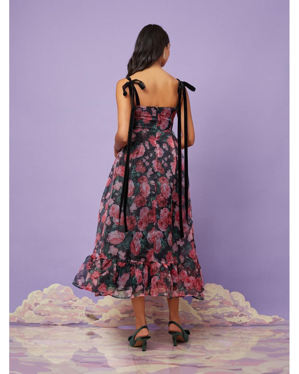 open lace back dress Trina Turk Women's Salon Organza Midi Dress in Fauna Floral Size 6 main image 0