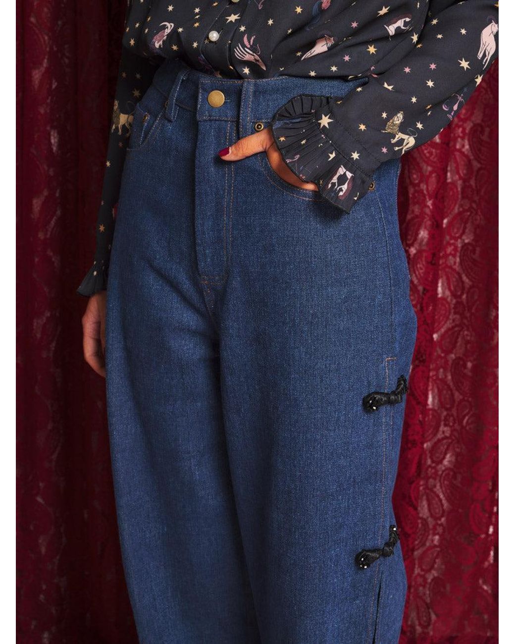 Sister Jane Blue Celeste Frog Trim Jeans