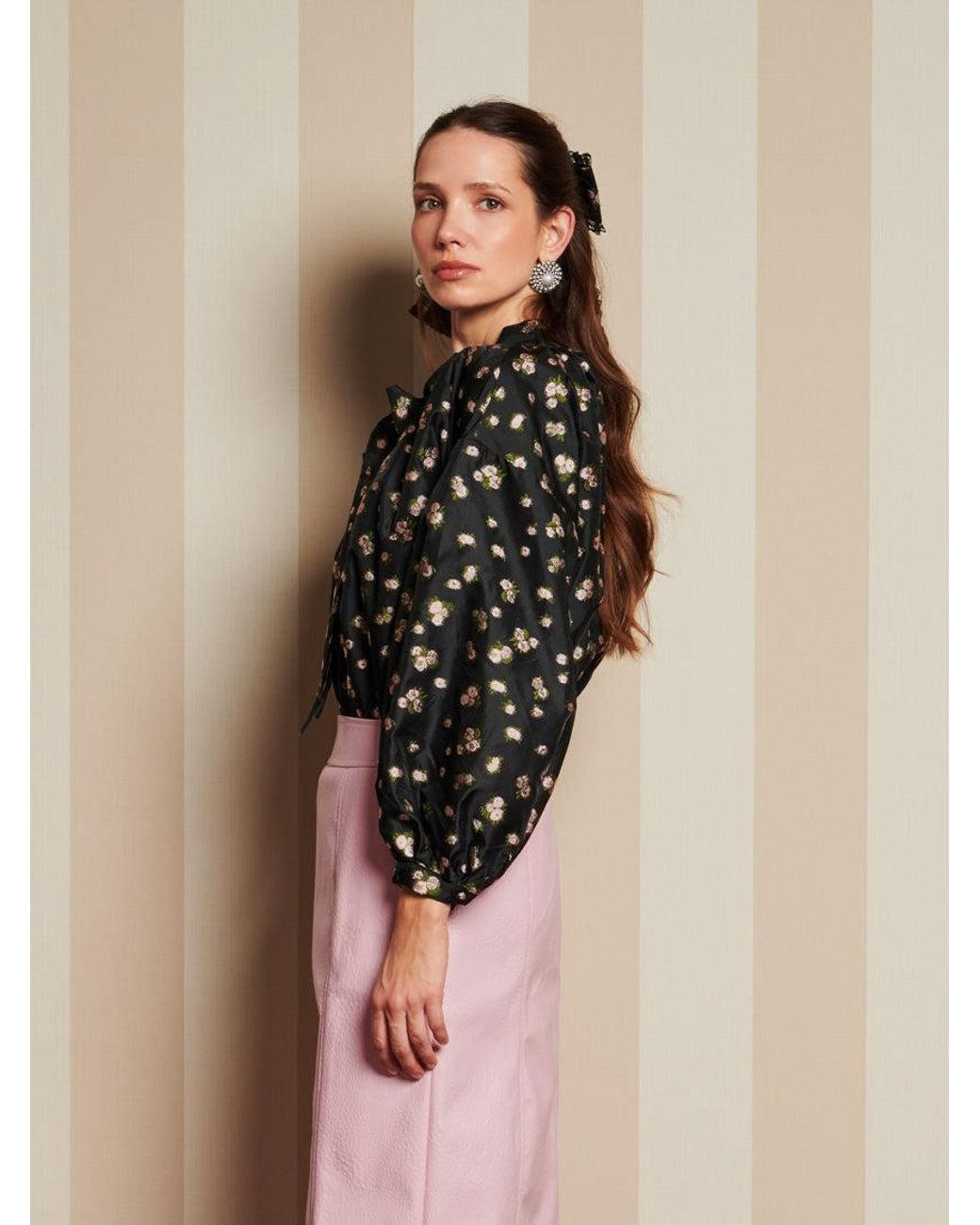 Sister Jane Brown Dream Tea Rose Jacquard Bow Blouse