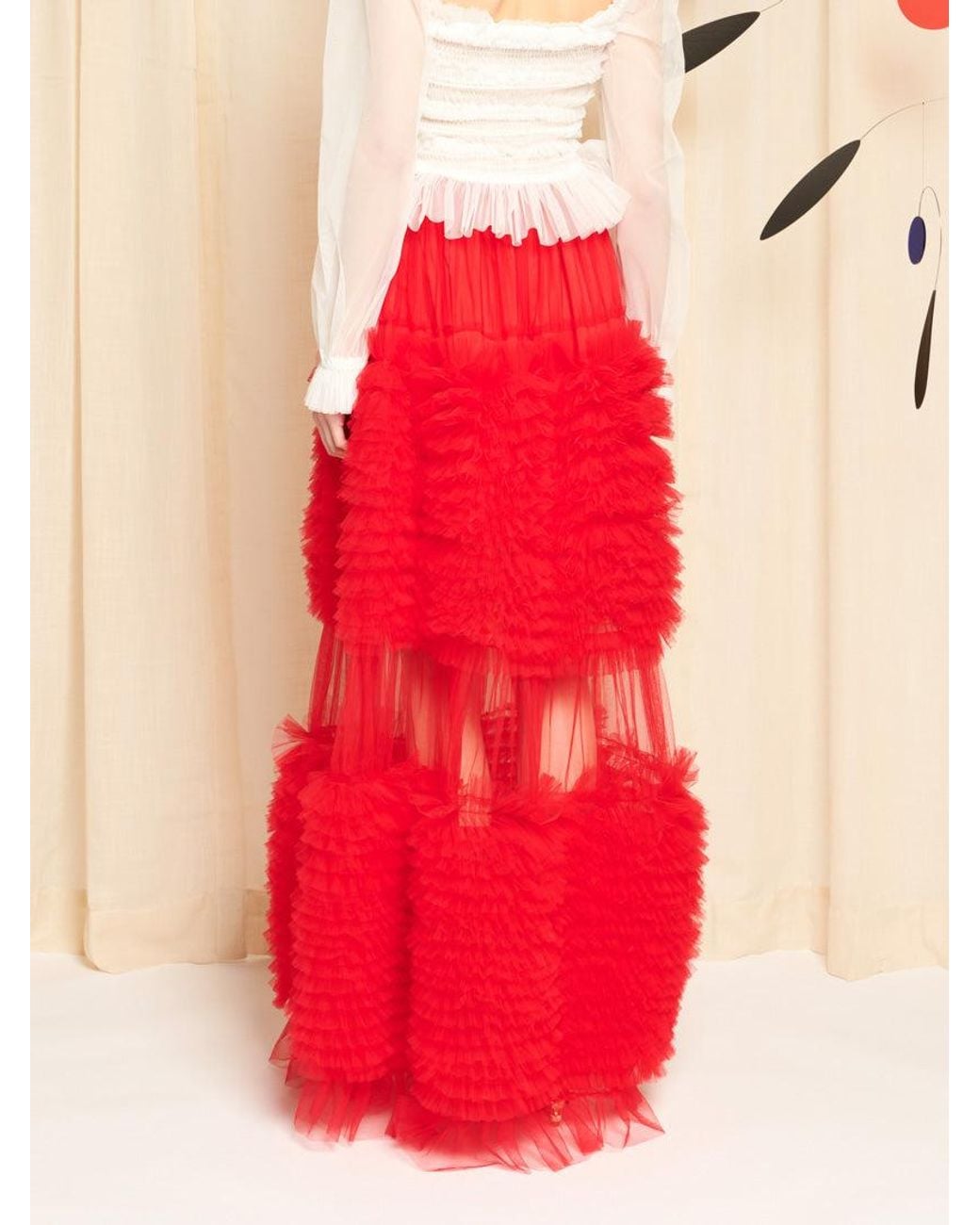 Sister Jane Red Dream Pigment Tulle Ruffle Maxi Skirt