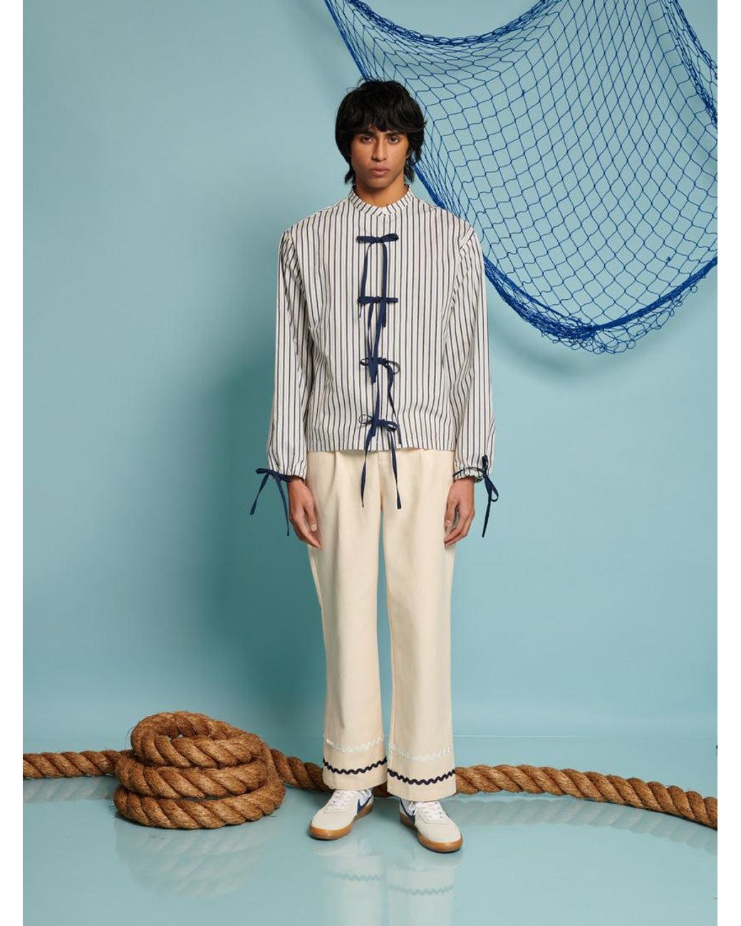 Sister Jane Blue Howard Stripe Bow Shirt