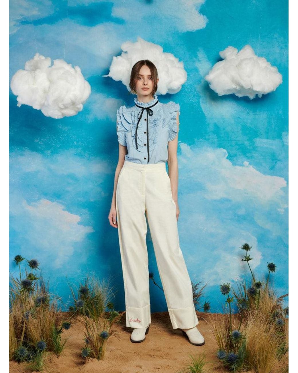Sister Jane Blue Lucky Embroidered Trousers