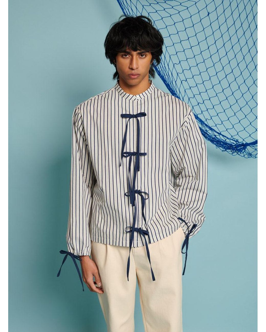 Sister Jane Blue Howard Stripe Bow Shirt