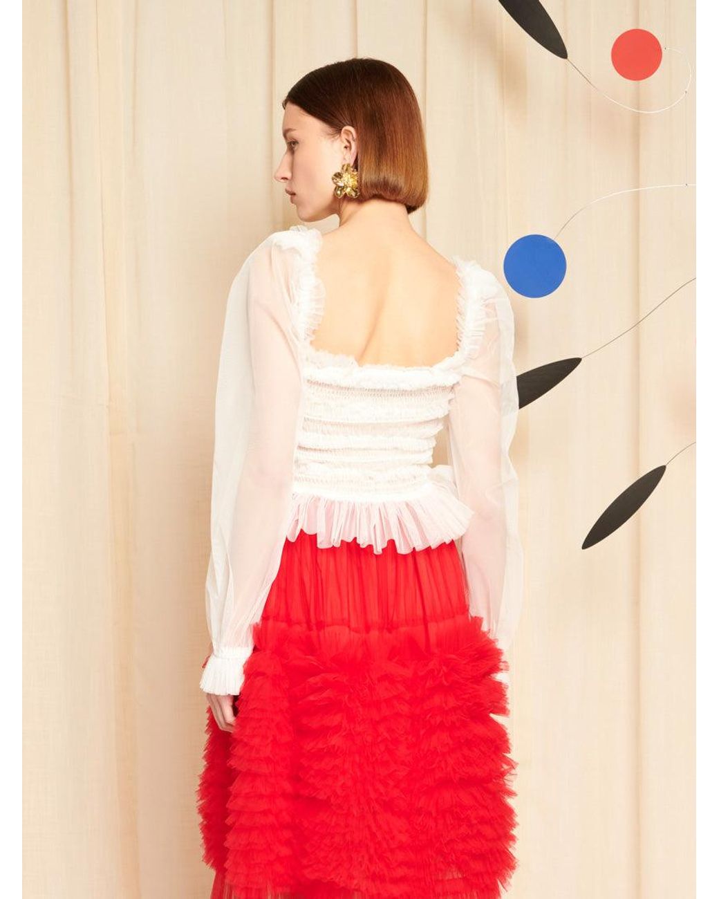 Sister Jane Red Dream Pigment Tulle Ruffle Top