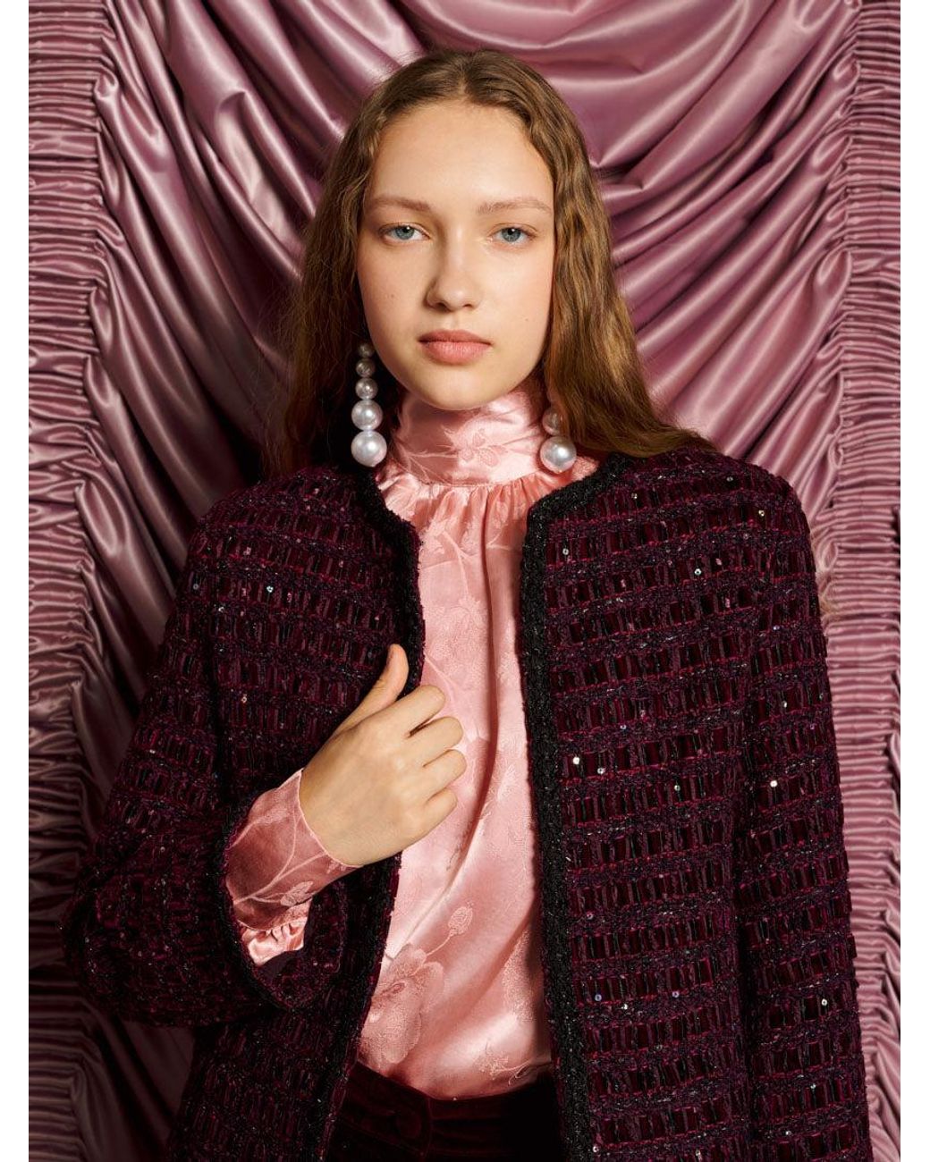 Sister Jane Red Dream Satine Velvet Tweed Jacket
