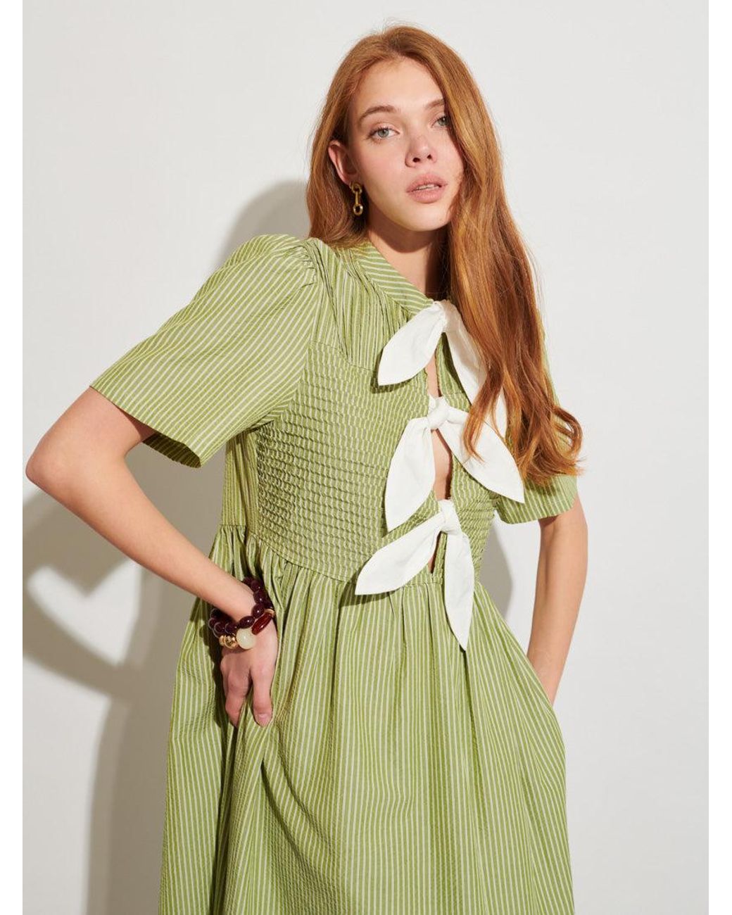 Sister Jane Green Ghospell Sali Stripe Tie Front Midi Dress