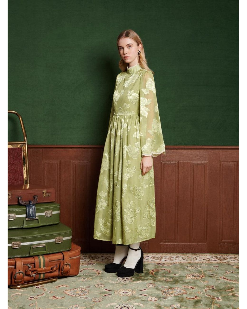 【Sister Jane】Emile フローラル ジャガード ミディ ドレス 花 Sister Jane Emile Floral-Jacquard Chiffon Midi Dress in