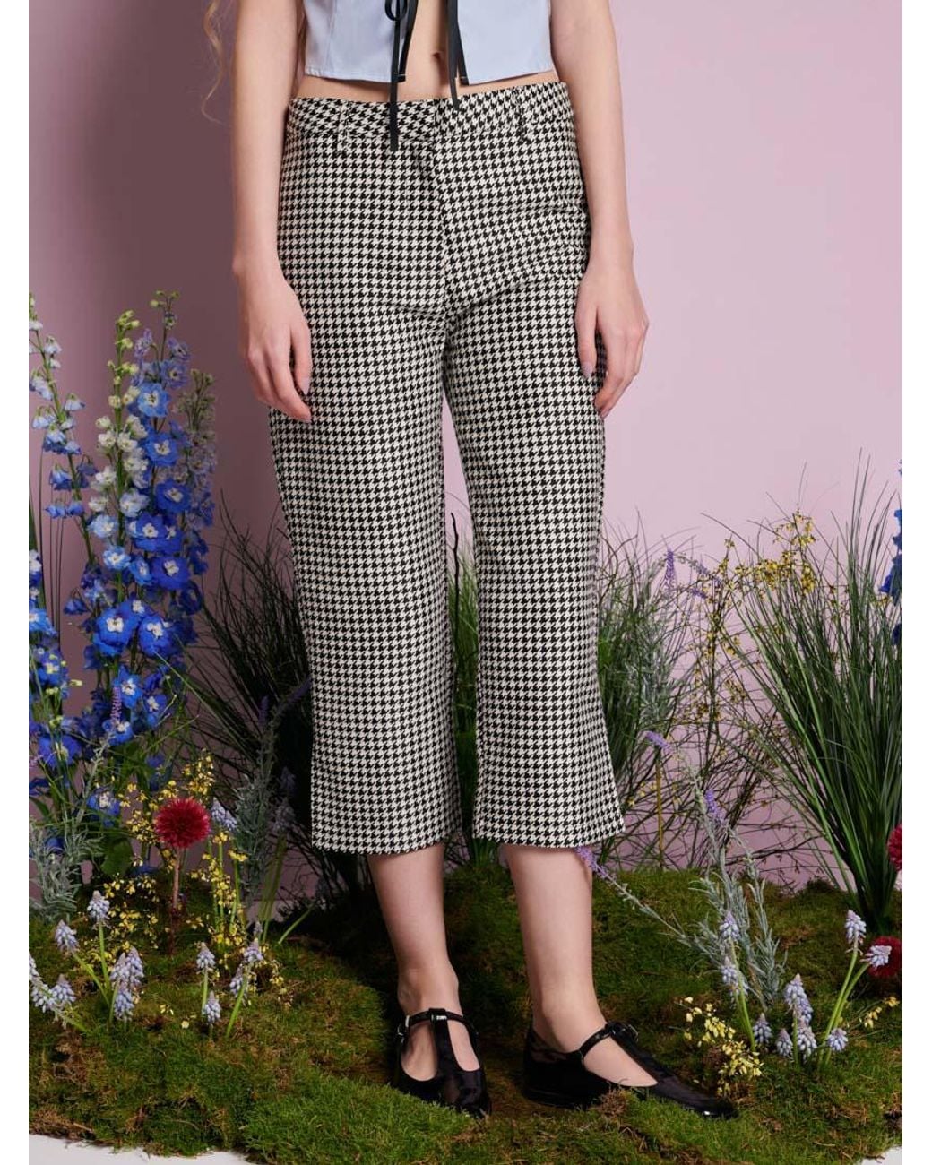 Sister Jane Gray Petal Houndstooth Capri Trousers