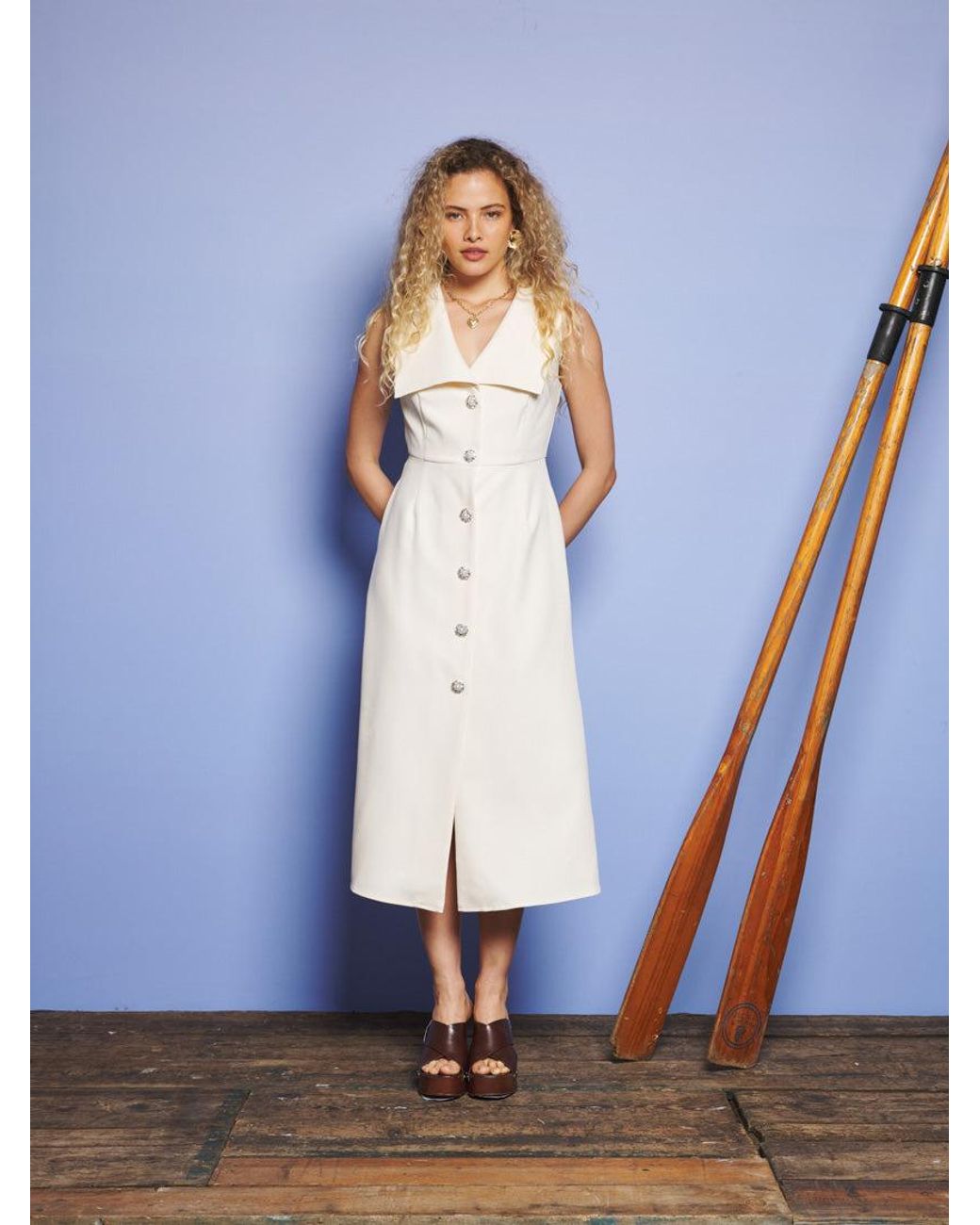 Sister Jane Blue Birdie Collared Midi Dress