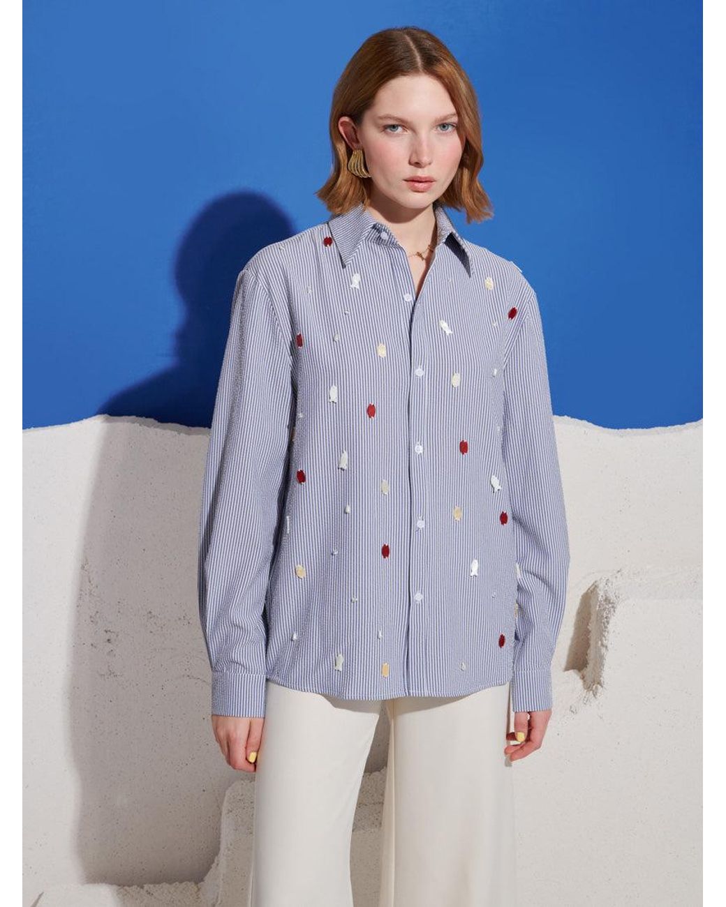 Sister Jane Blue Clio Stripe Embellished Shirt