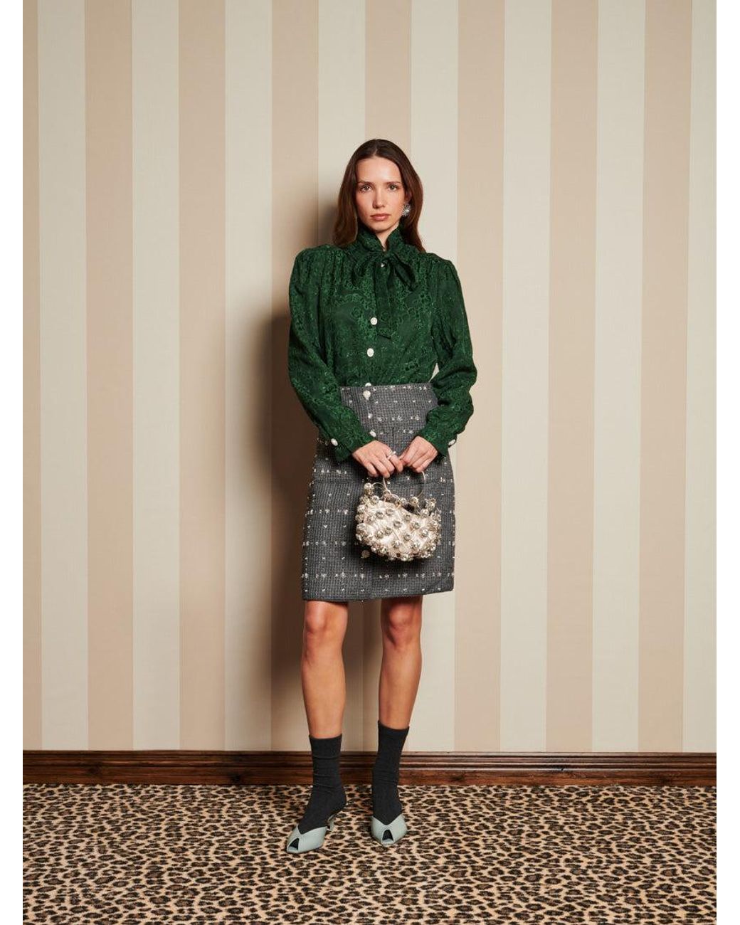 Sister Jane Green Dream Parlour Tweed Midi Skirt