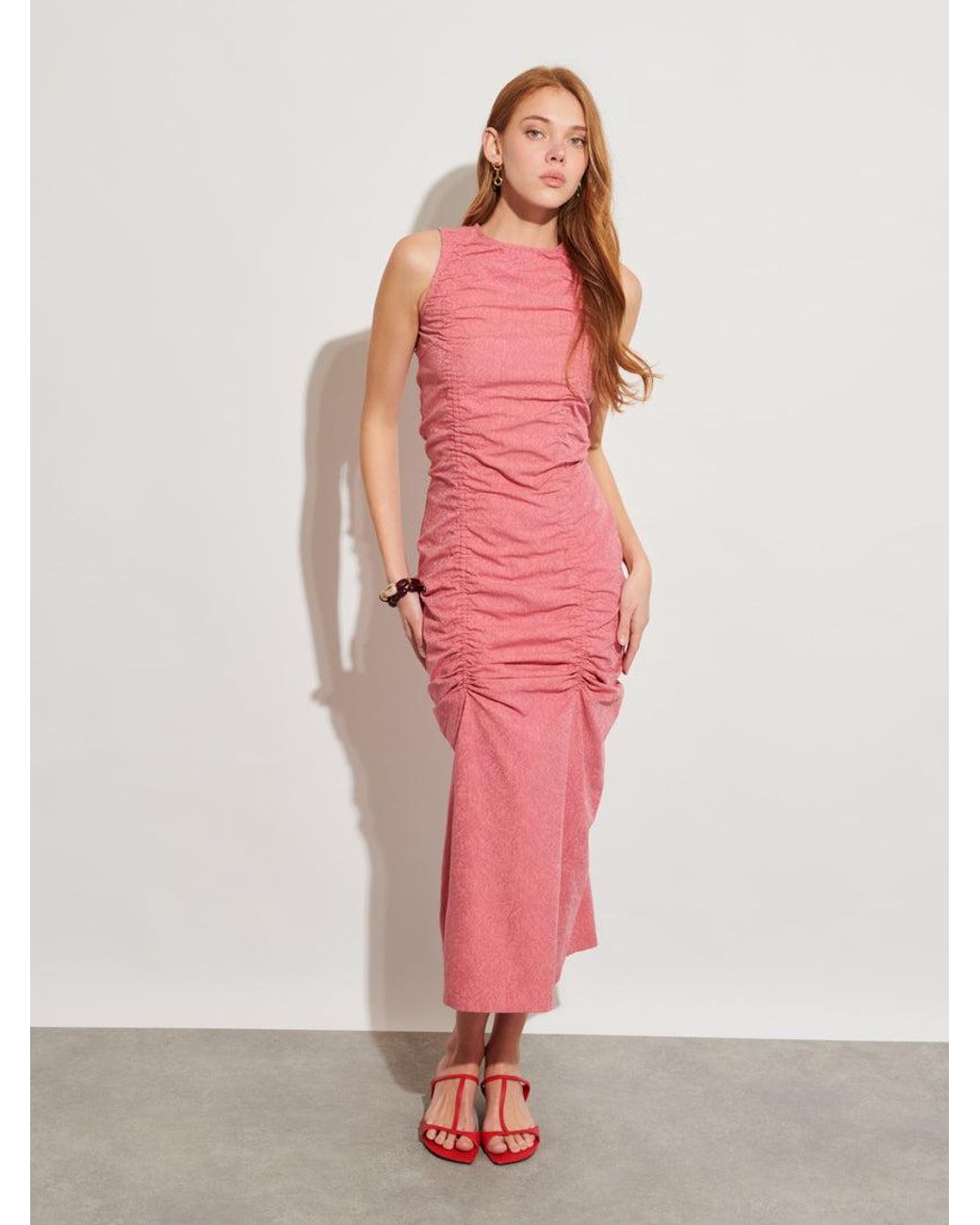 Sister Jane Pink Ghospell Mayre Ruched Midi Dress