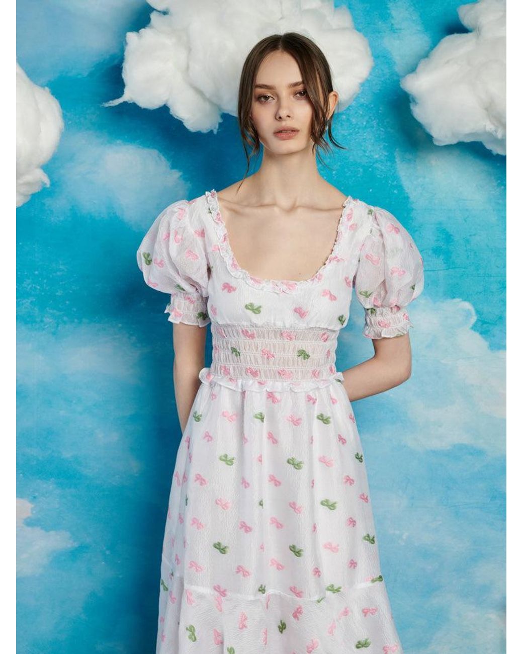 Sister Jane Blue Folk Bow Jacquard Dress