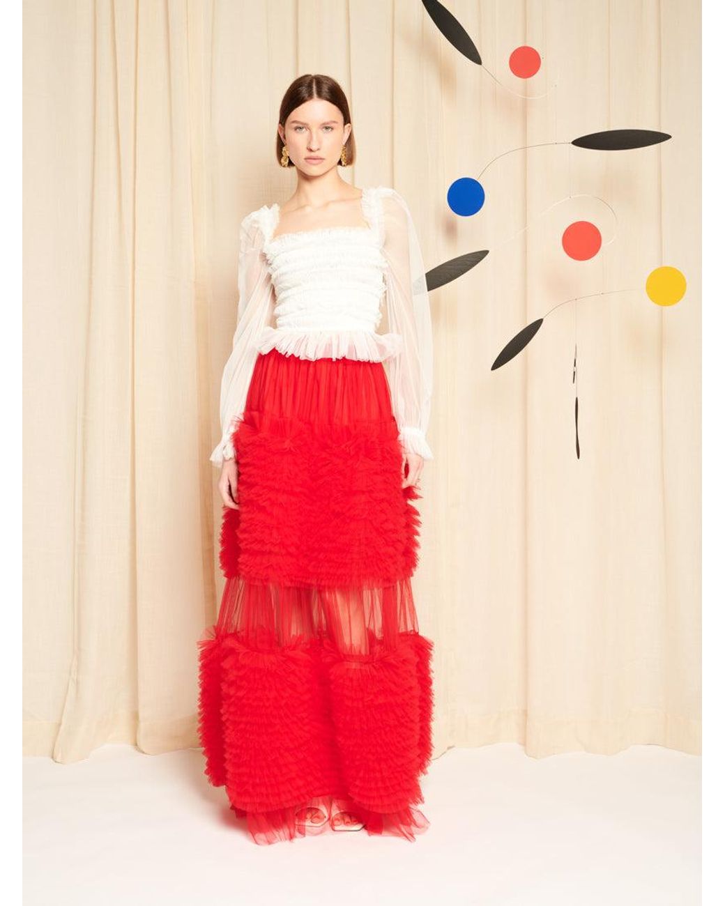 Sister Jane Red Dream Pigment Tulle Ruffle Top