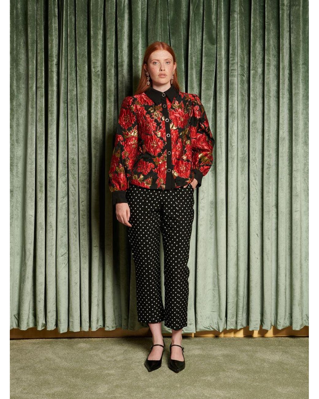 Sister Jane Red Dream Illusions Jacquard Blouse