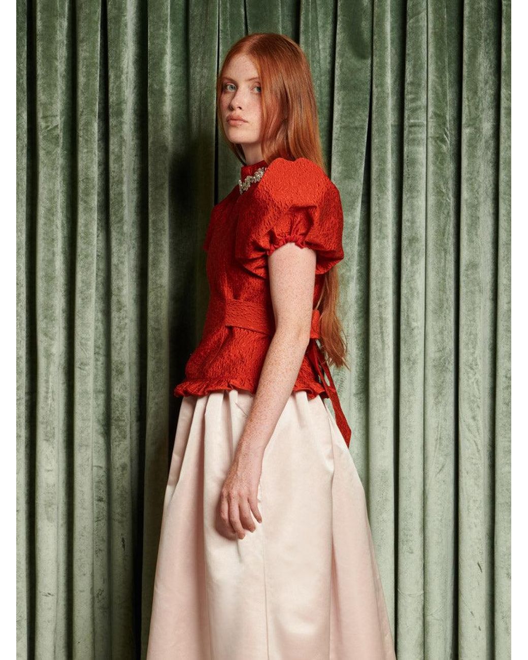 Sister Jane Red Dream Narrative Jacquard Top