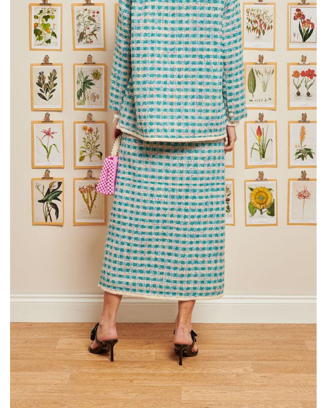 Sister Jane Blue Dream Novelty Tweed Midi Skirt