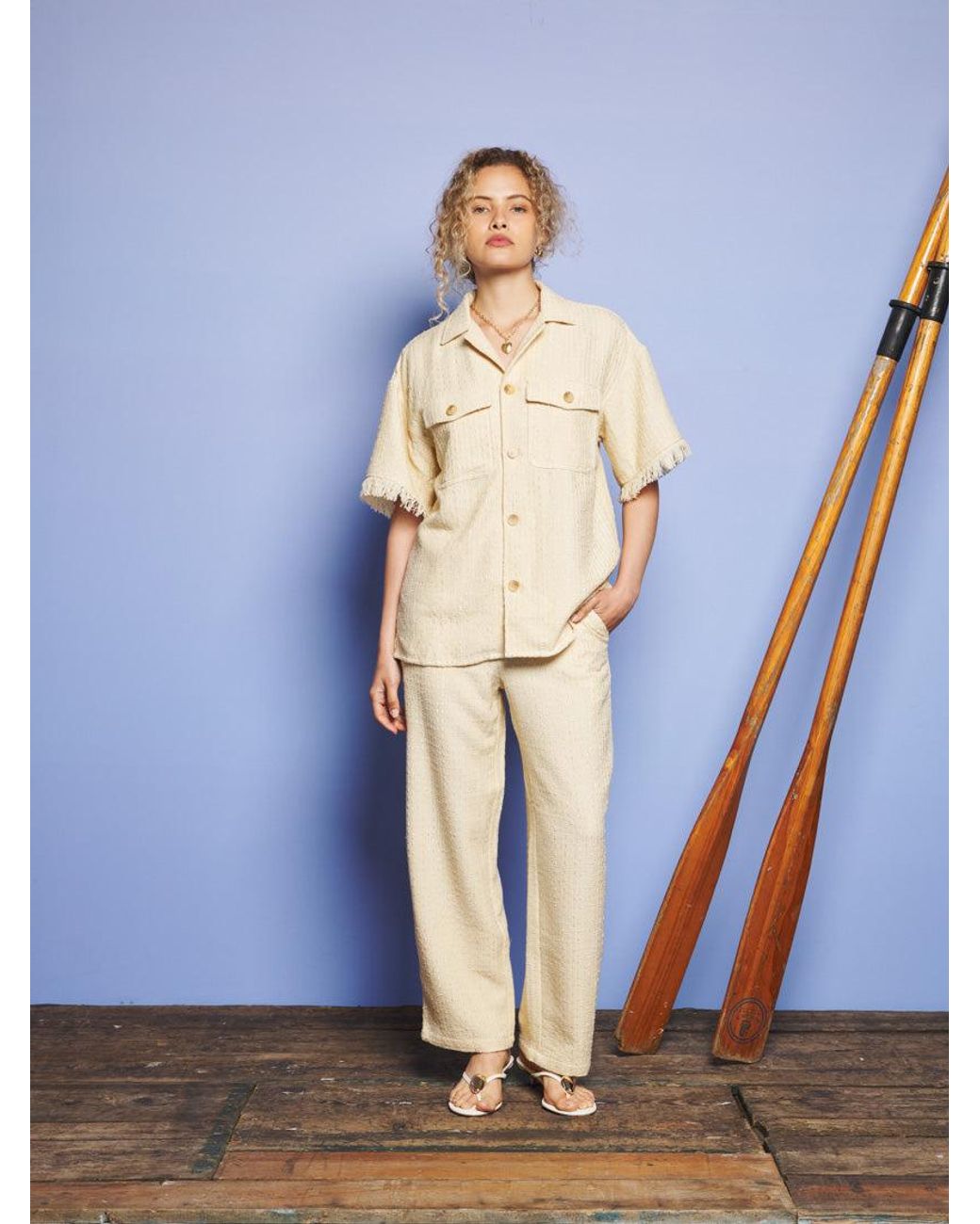 Sister Jane Blue Mountain Tweed Revere Collar Shirt
