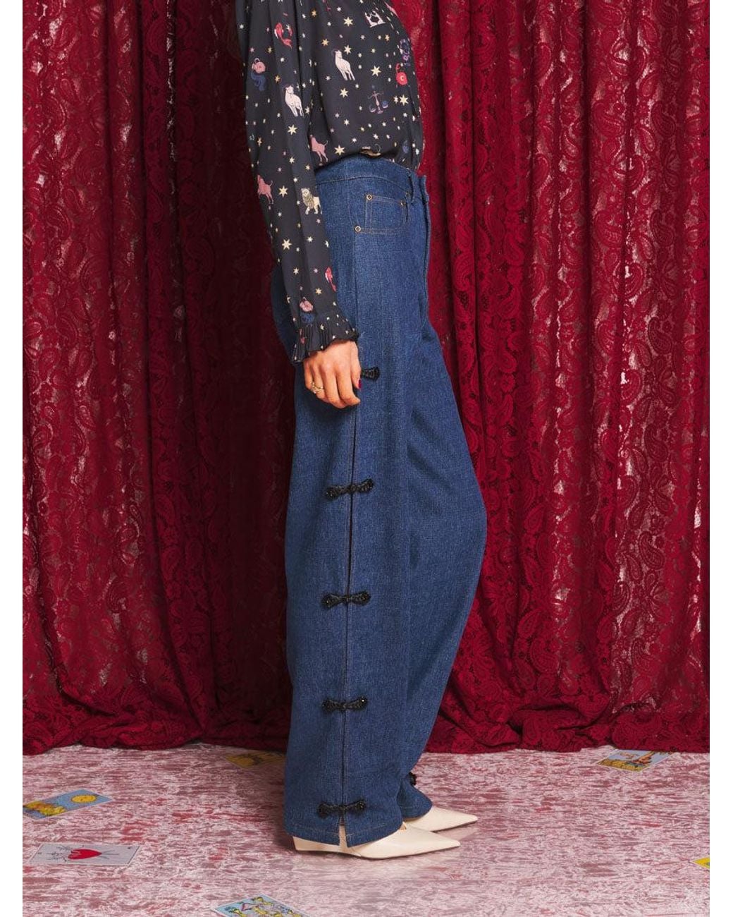 Sister Jane Blue Celeste Frog Trim Jeans