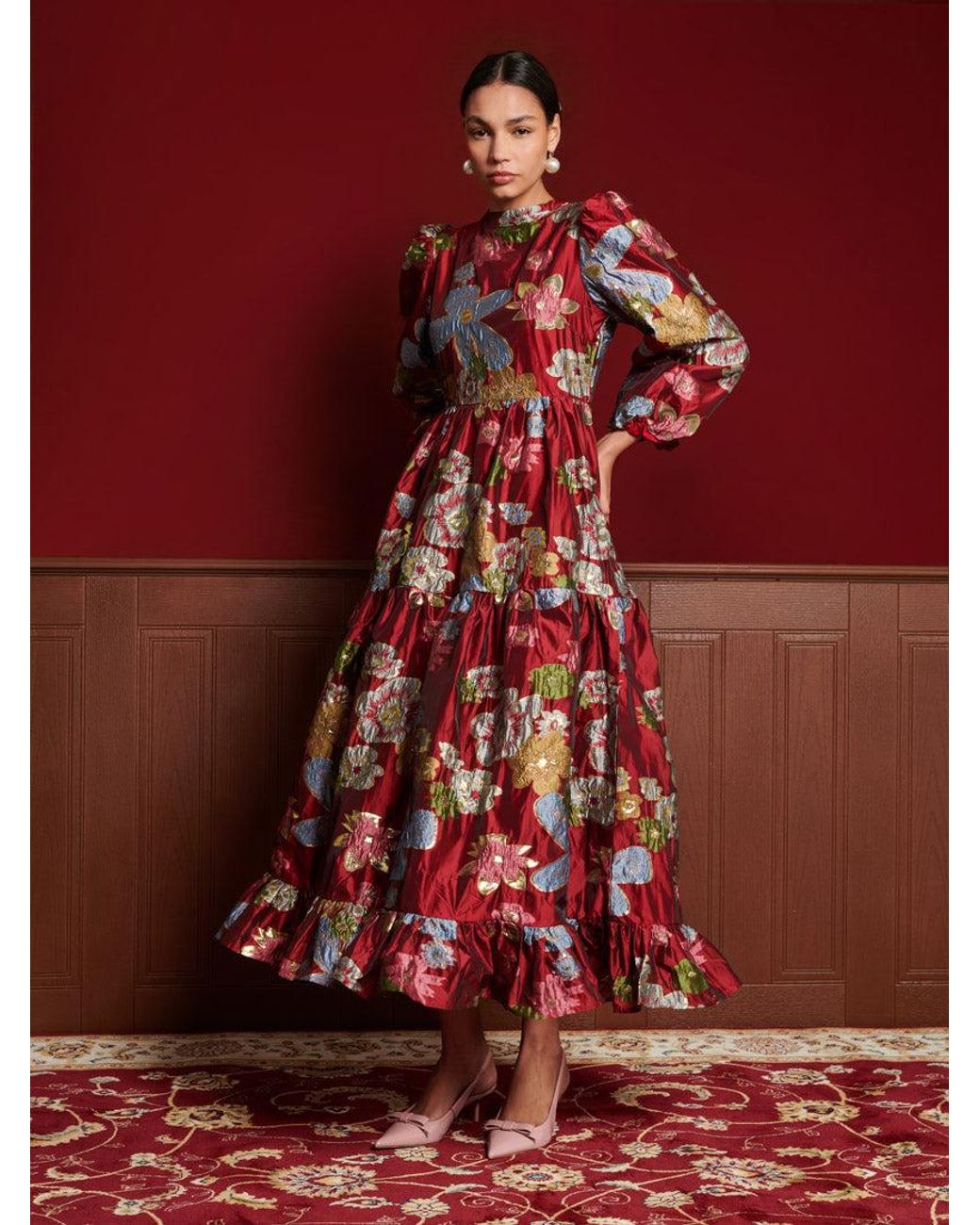 Sister Jane Dream Ruby Jacquard Maxi Dress in Red | Lyst UK