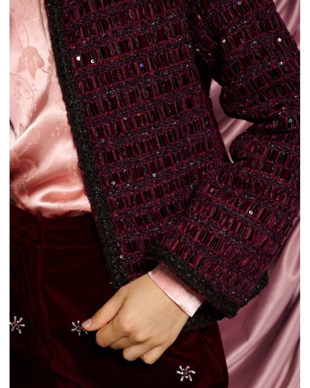 Sister Jane Red Dream Satine Velvet Tweed Jacket