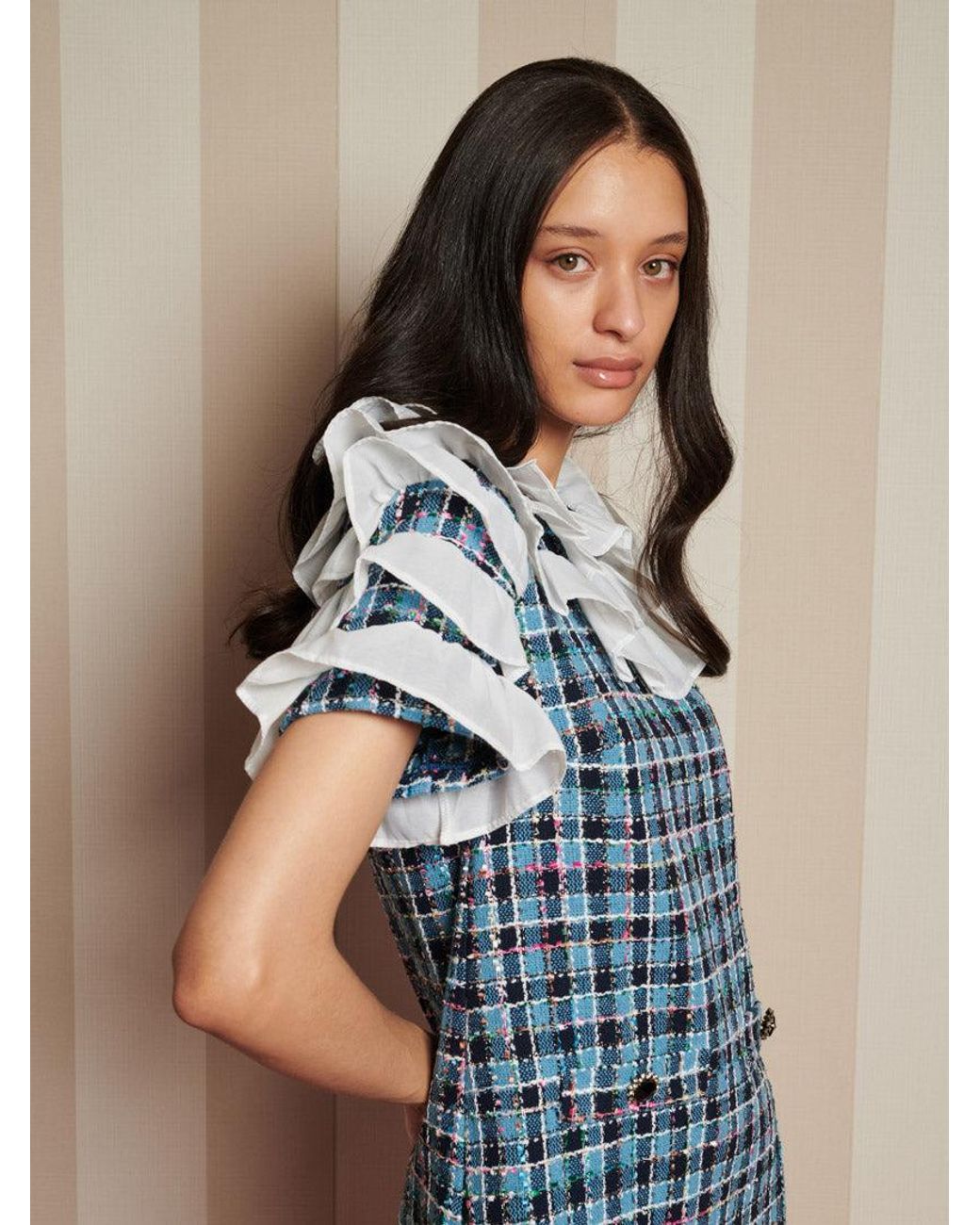 Sister Jane Blue Chamber Tweed Check Mini Dress