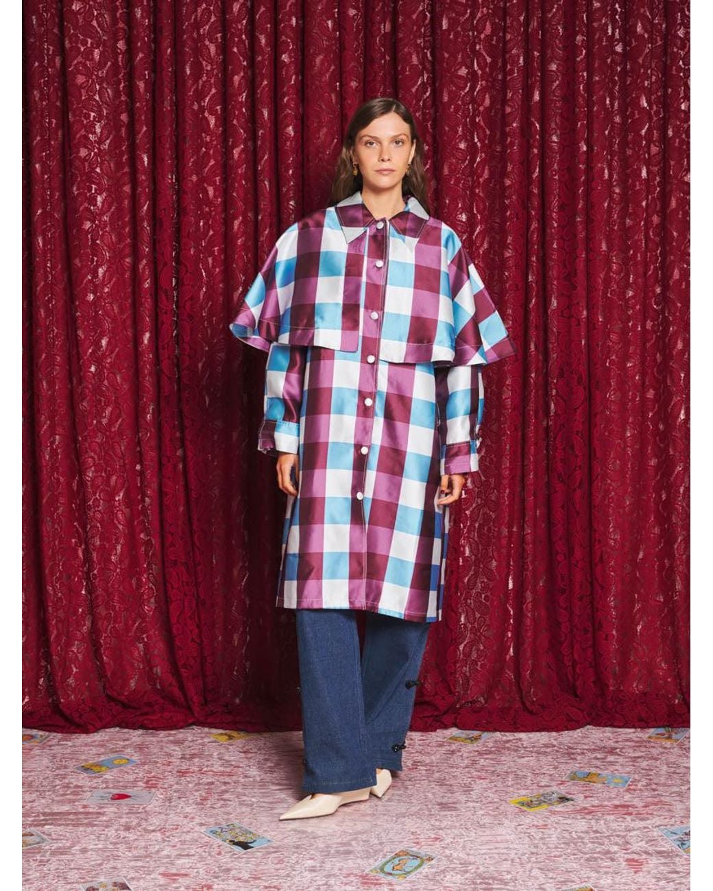 Sister Jane Red Carina Check Cape Coat