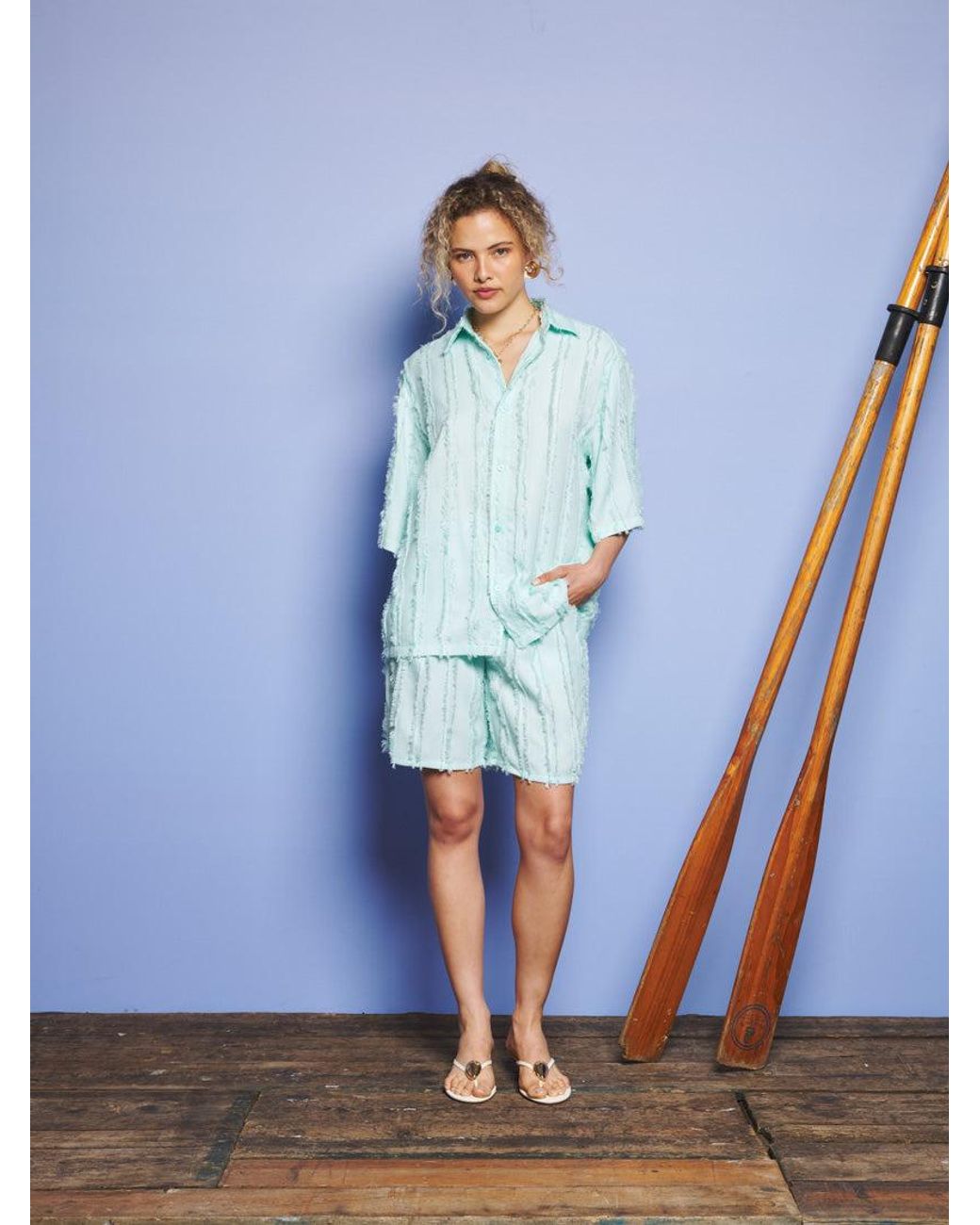 Sister Jane Blue Davy Frayed Bermuda Shorts