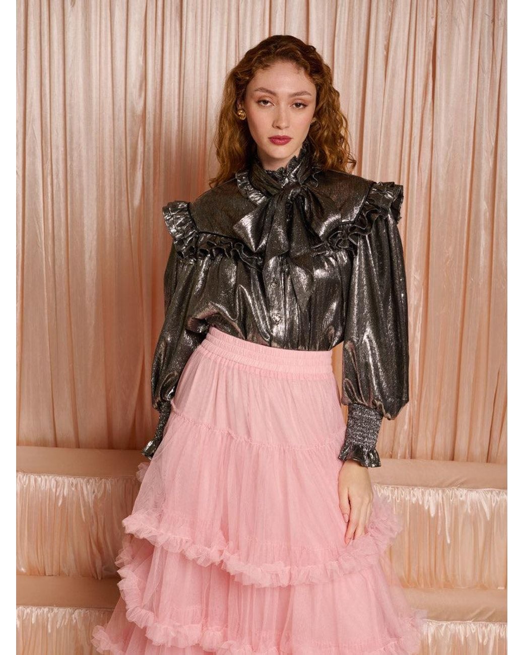 Sister Jane Pink Dream Darling Lamé Bow Blouse