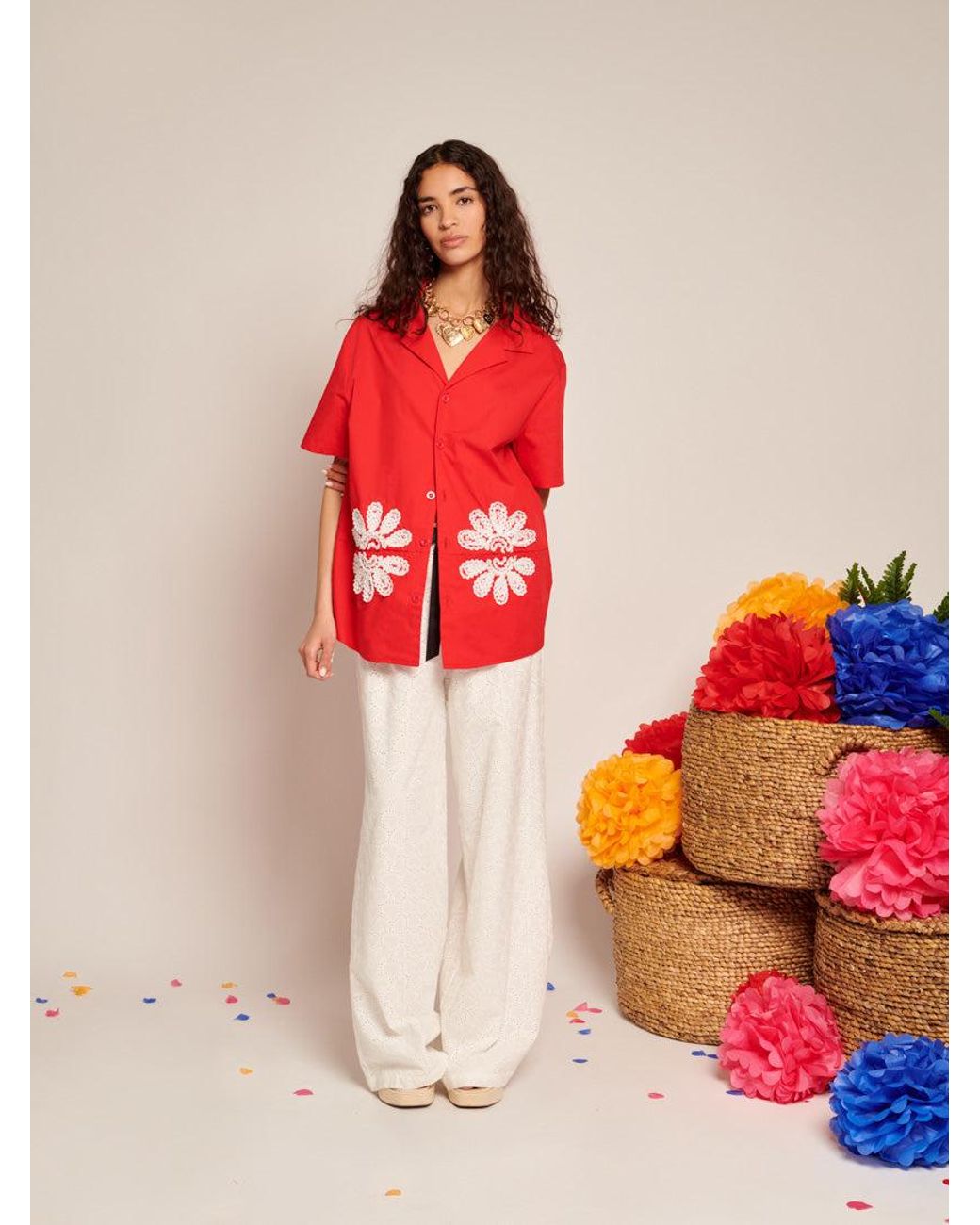Sister Jane Red Rosario Trimmed Pockets Shirt