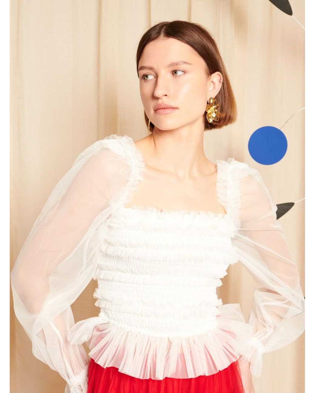 Sister Jane Red Dream Pigment Tulle Ruffle Top