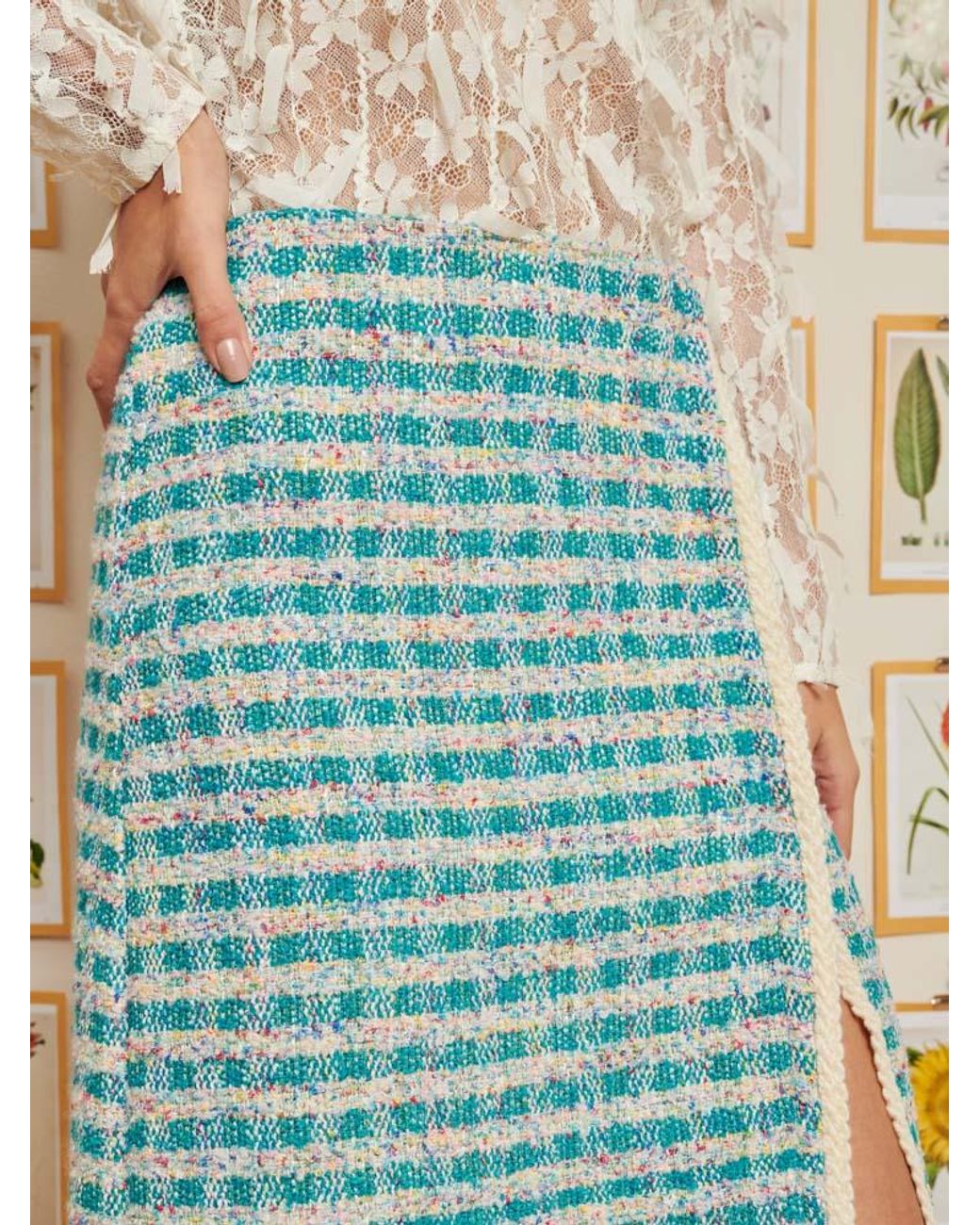Sister Jane Blue Dream Novelty Tweed Midi Skirt