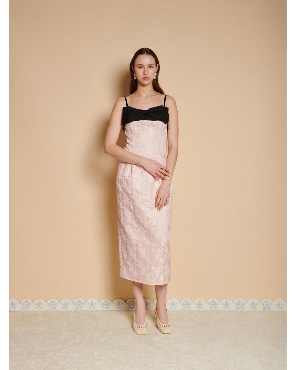 Sister Jane Natural Anders Jacquard Bow Midi Dress