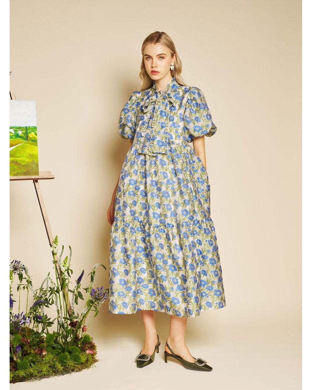 Sister Jane Blue Iris Jacquard Midi Dress