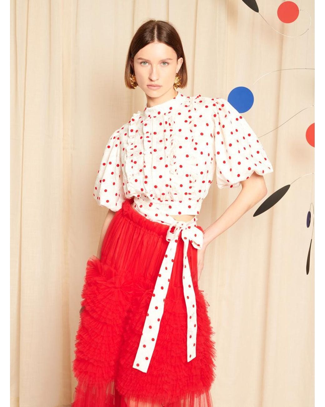 Sister Jane Red Dream Provence Spot Ruffle Top