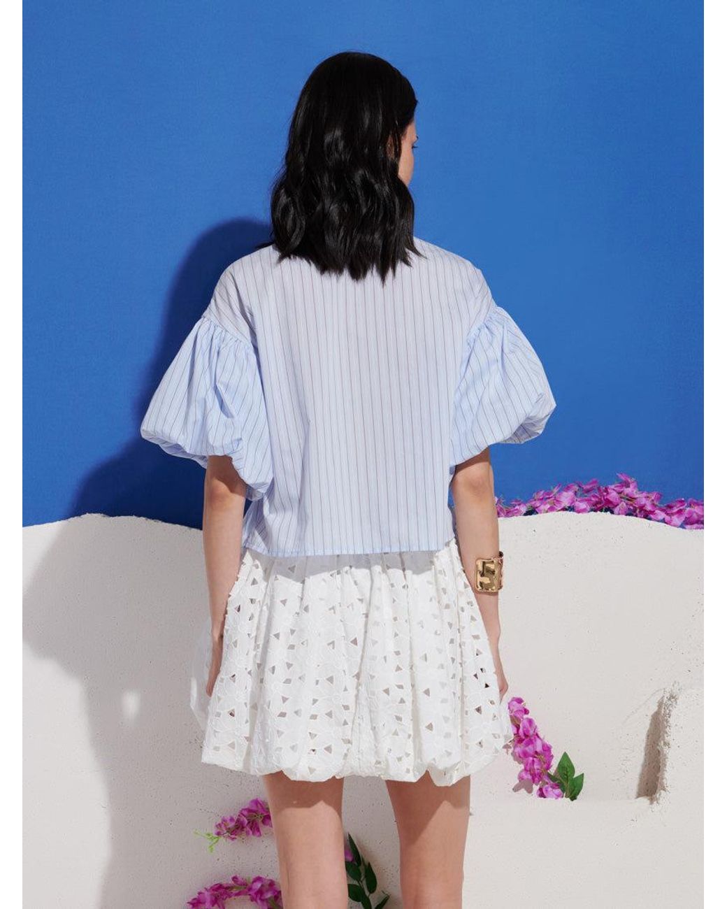 Sister Jane Blue Dream Marble Stripe Embellished Blouse