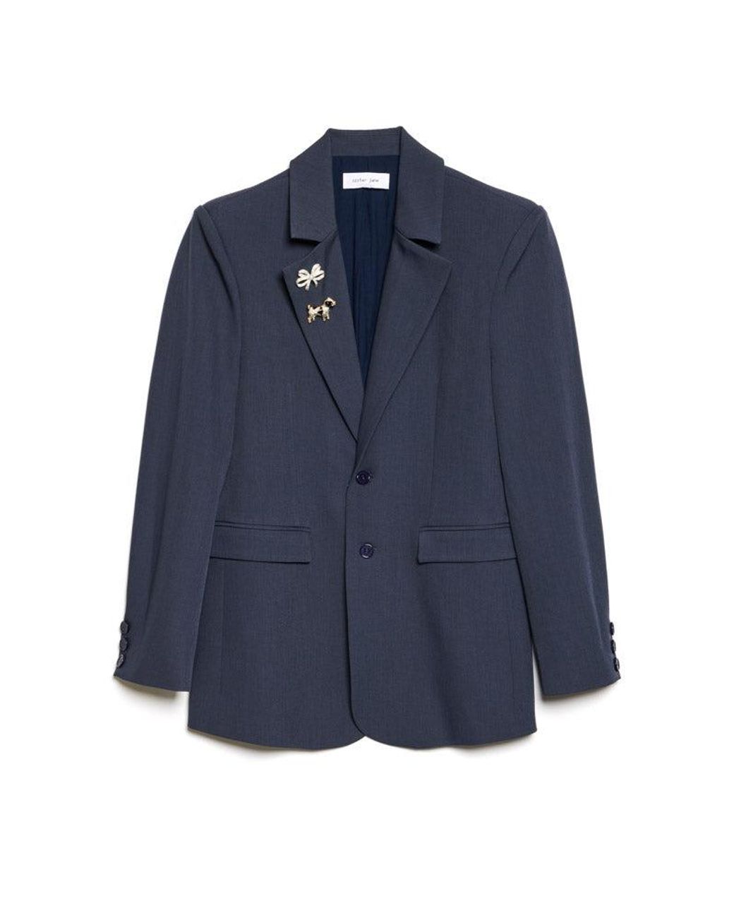 Sister Jane Blue Albert Brooch Single Breasted Blazer