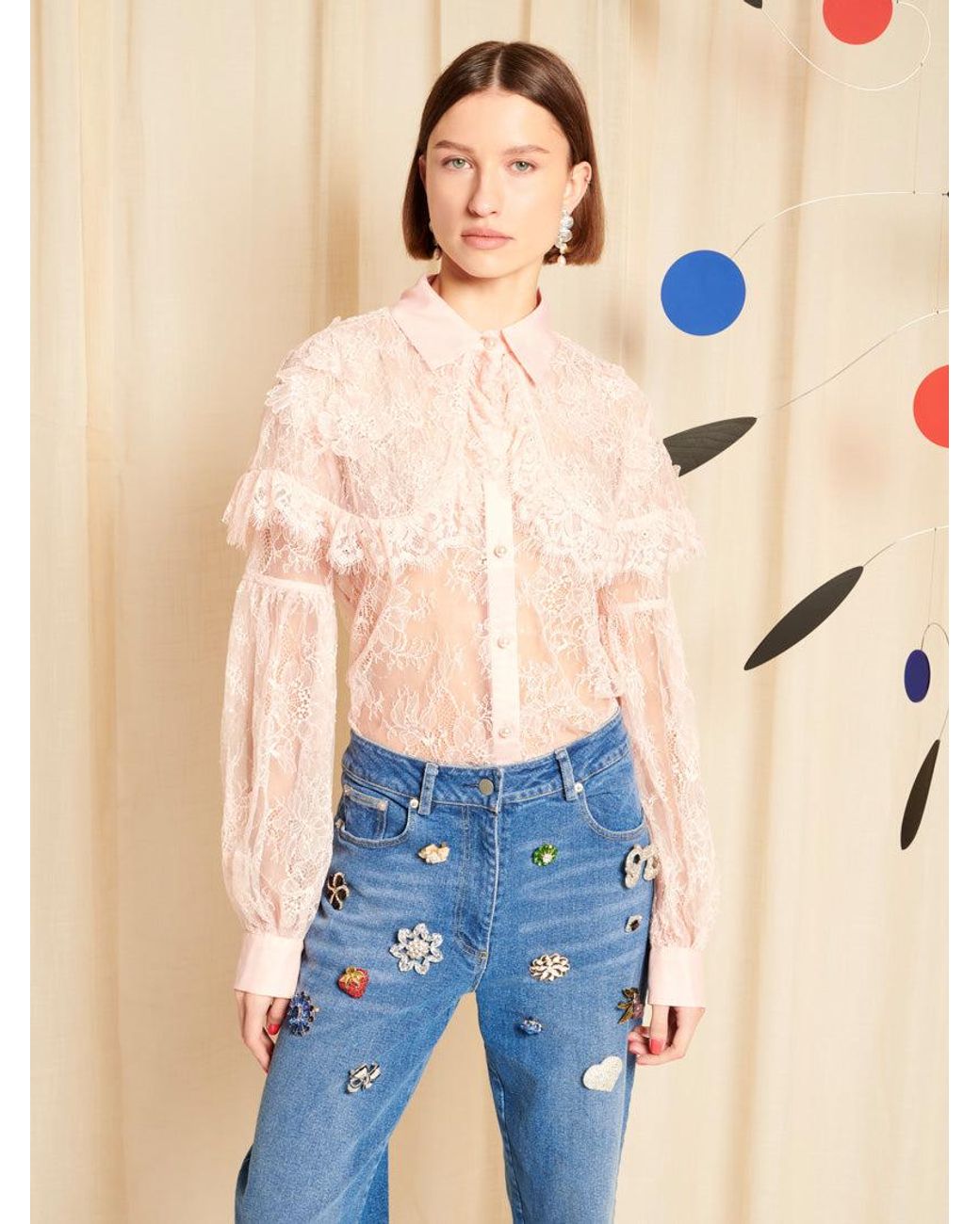 Sister Jane Blue Dream Rose Lace Collar Blouse